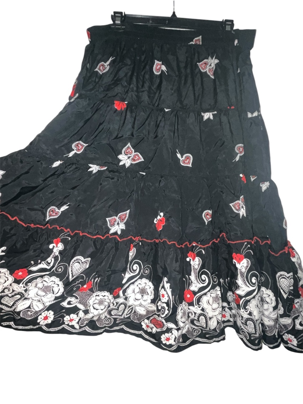 White Stag Black Maxi Skirt with Red & White Embroidered Floral Trim - Picture 9 of 9